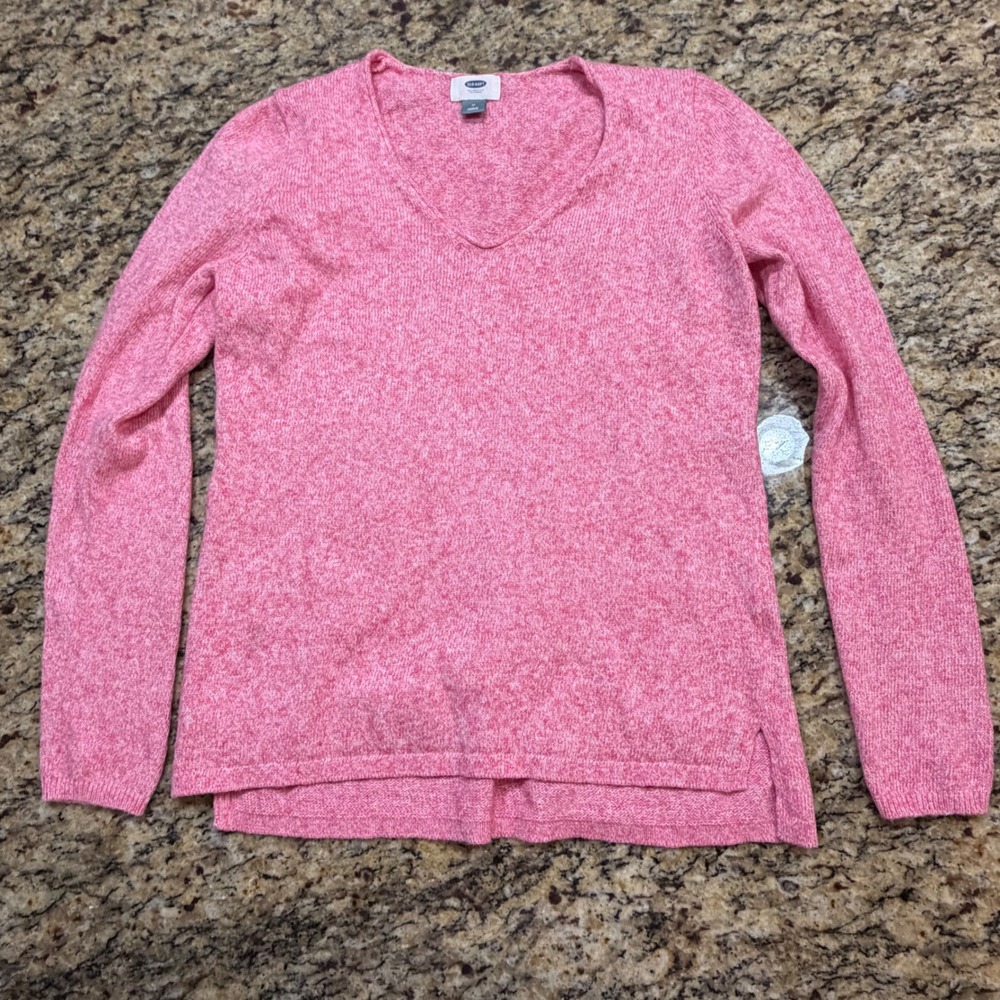 Old Navy Womens Pink Marl V-Neck Pullover Sweater Size M Long Sleeve